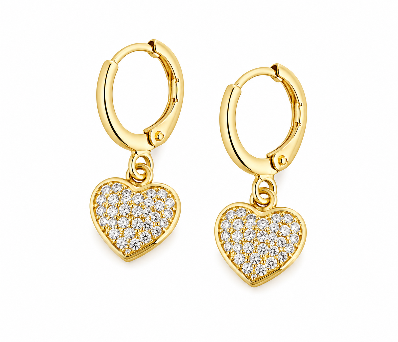 HUGGIE ORO LAMINADO CORAZON CON PIEDRA COLGANTE