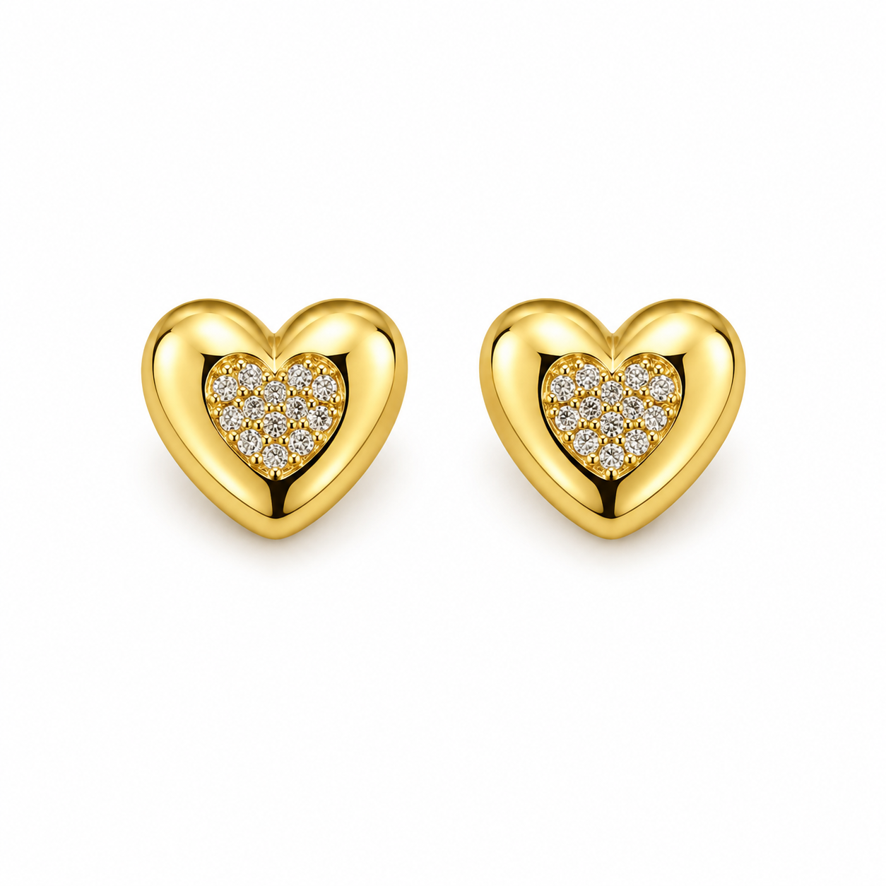 HUGGIES ORO LAMINADO CORAZON CON PIEDRAS AL CENTRO