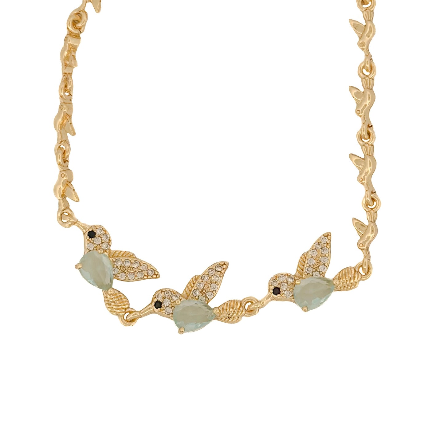 PULSO ORO LAMINADO COLIBRÍ CON PIEDRA CELESTE