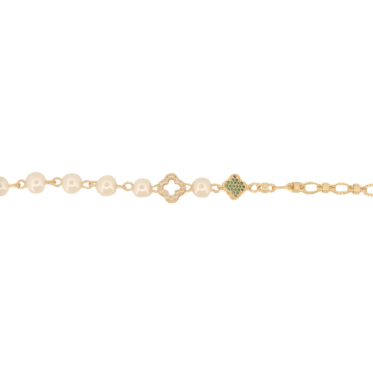 PULSO ORO LAMINADO PERLAS CON TRÉBOLES