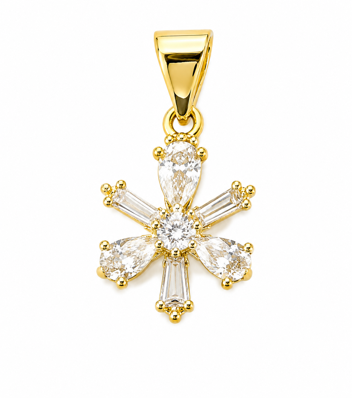 DIJE ORO LAMINADO FLOR PIEDRA BLANCA