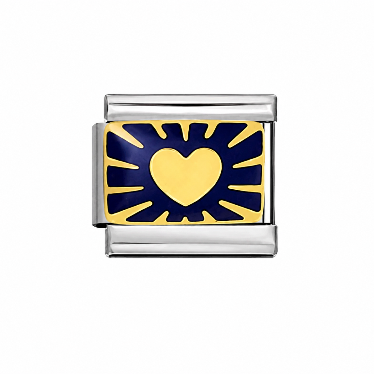 CHARM ACERO INOXIDABLE CORAZON EN FONDO AZUL EN PLATEADO