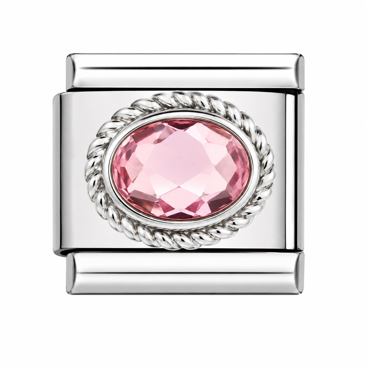 CHARM ACERO INOXIDABLE PIEDRA OVALADA ROSA