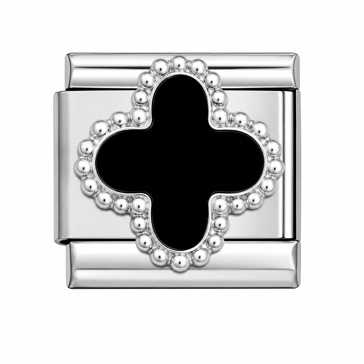 CHARM ACERO INOXIDABLE TREBOL NEGRO EN PLATEADO
