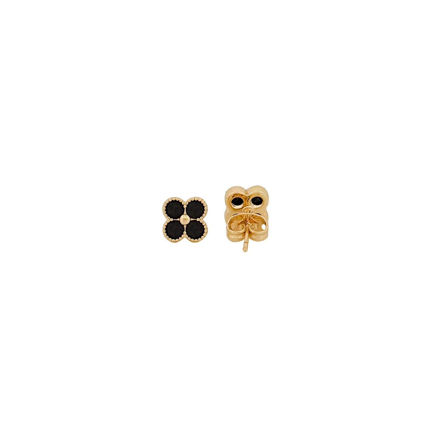 ARETE ORO LAMINADO TREBOL 4 PIEDRAS EN NEGRO
