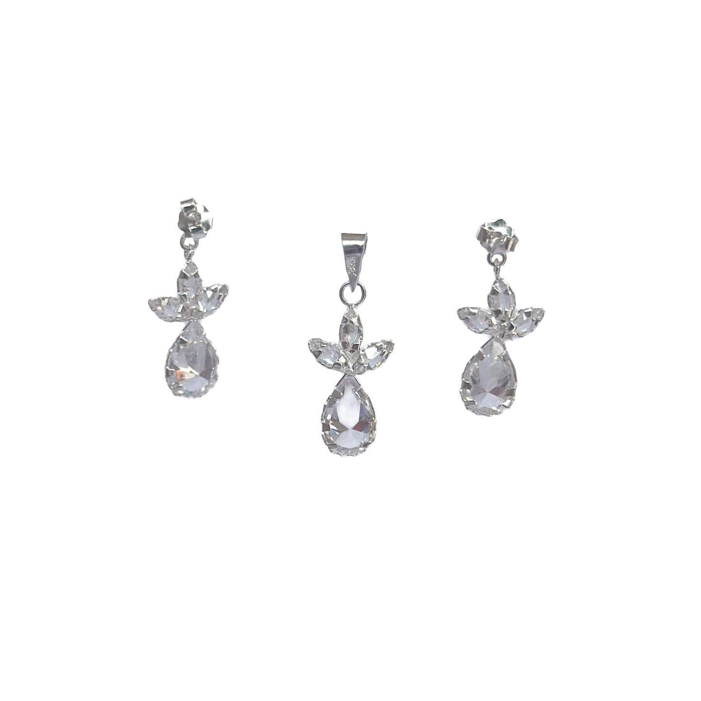 JUEGO PLATA .925 PIÑAS PIEDRA BLANCA