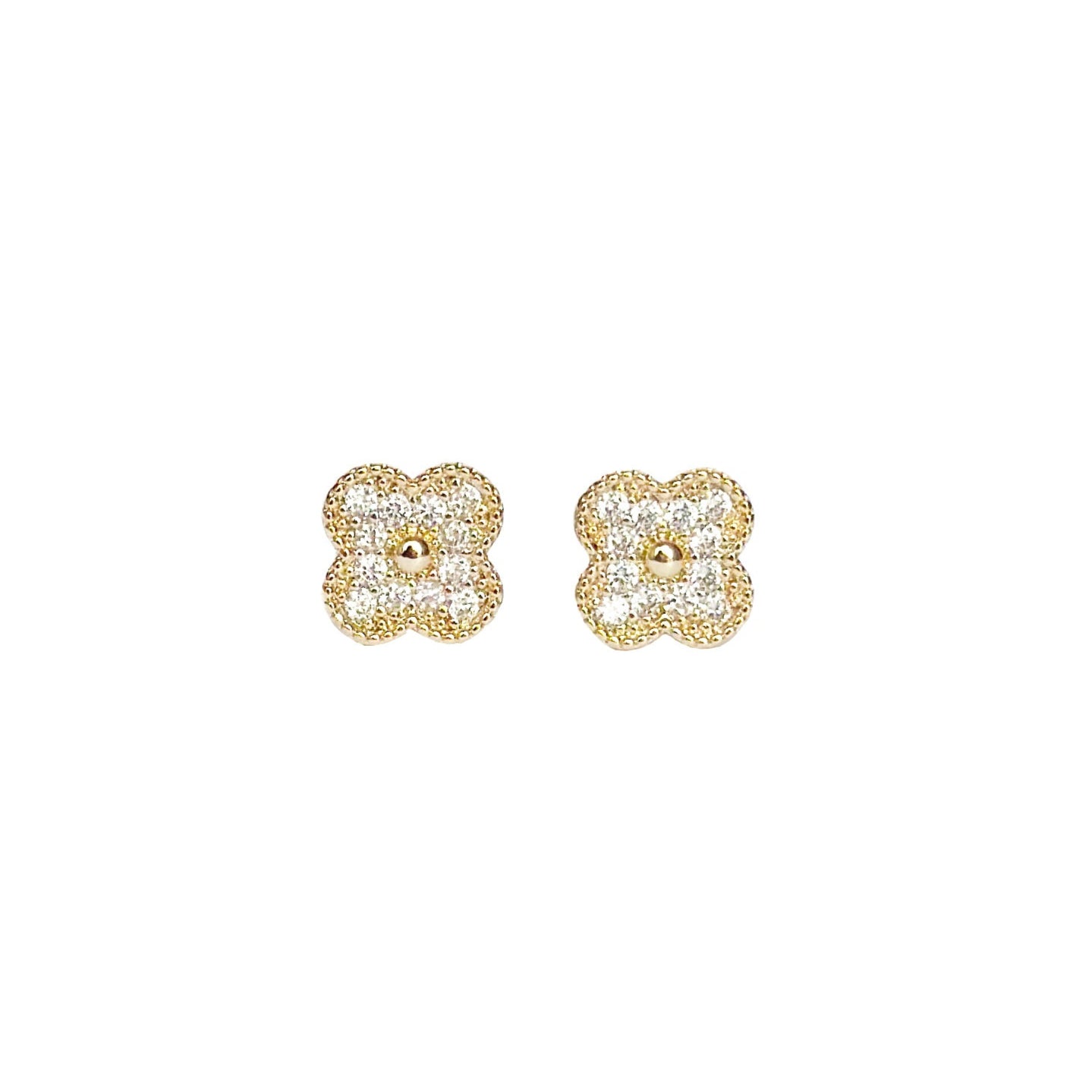 ARETE ORO LAMINADO TREBOL PIEDRA BLANCA