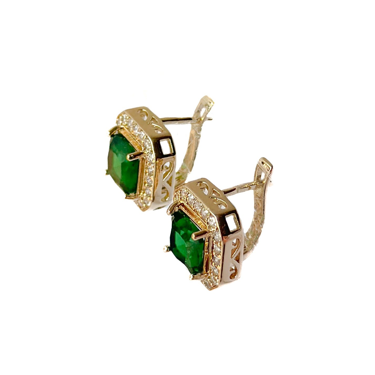 HUGGIE ORO LAMINADO PIEDRA CUADRADA VERDE
