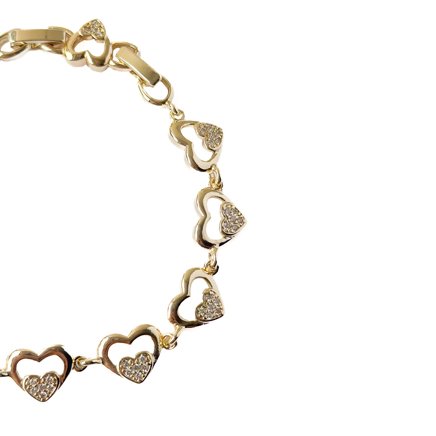 PULSO ORO LAMINADO DOBLE CORAZON PIEDRA