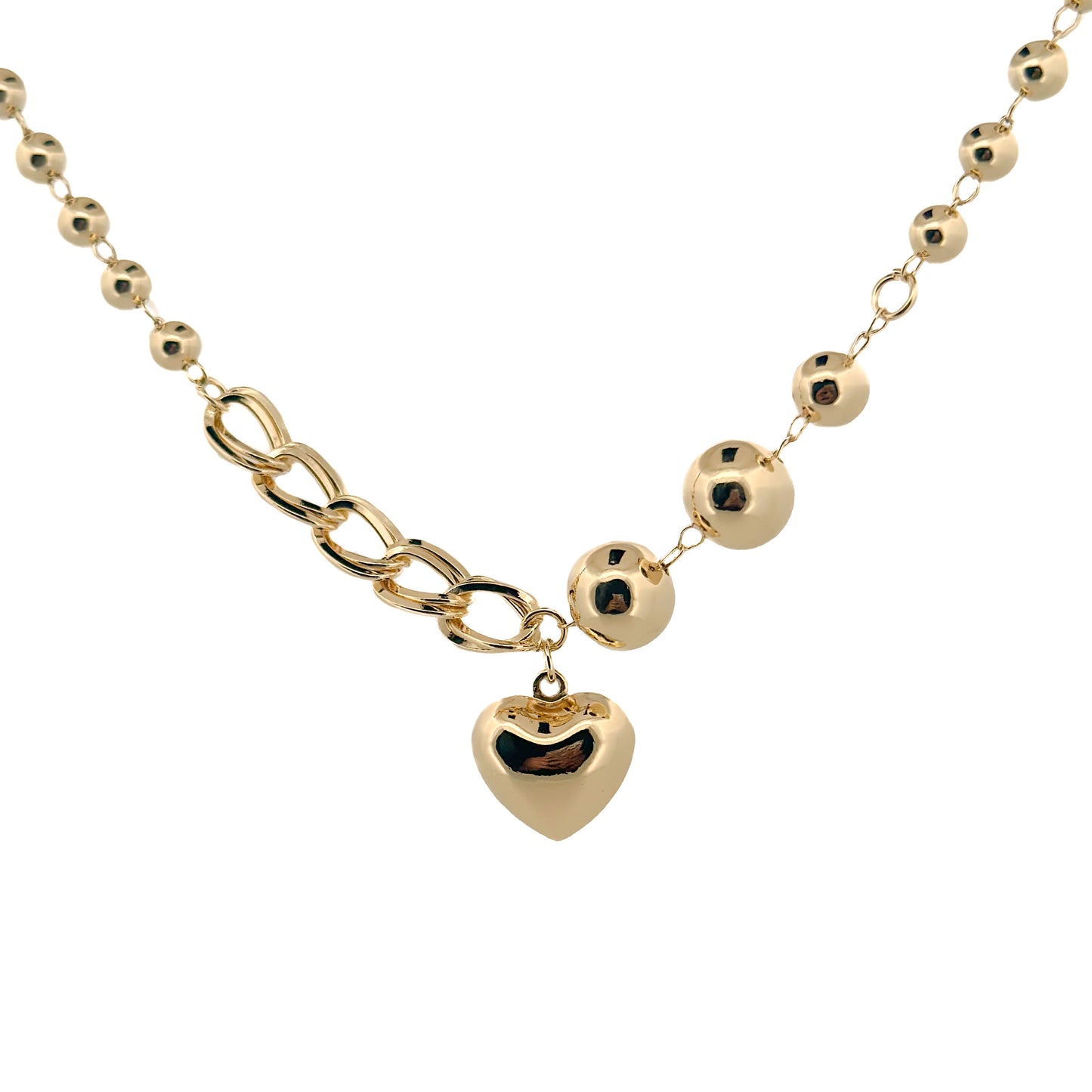 GARGANTILLA ORO LAMINADO ESFERAS CON CORAZÓN COLGANTE