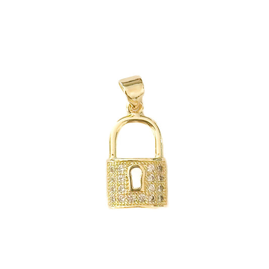 DIJE ORO LAMINADO CANDADO CON RANURA PIEDRAS BLANCAS