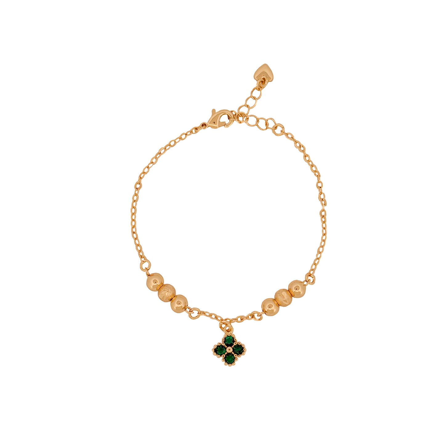 PULSO ORO LAMINADO TRÉBOL 4 PIEDRAS VERDE
