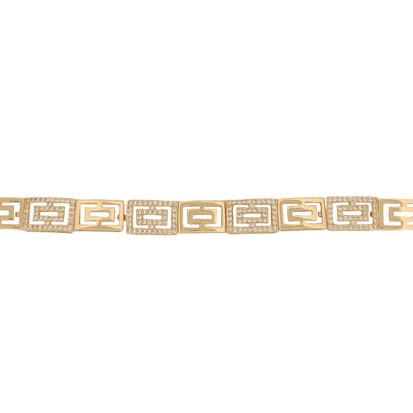 PULSO ORO LAMINADO DOBLE RECTANGULO CON PIEDRAS BLANCAS