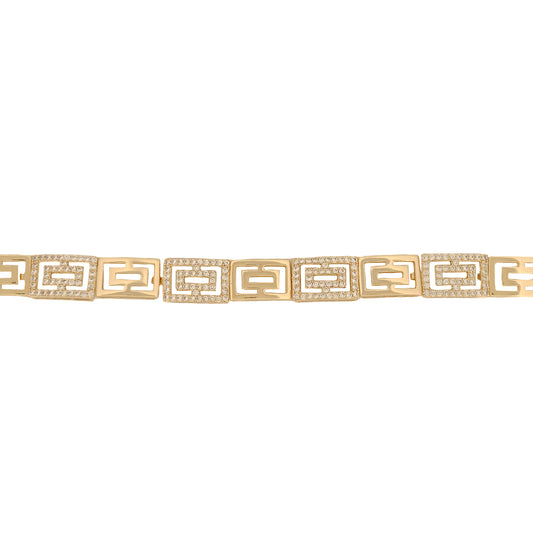 PULSO ORO LAMINADO DOBLE RECTANGULO CON PIEDRAS BLANCAS