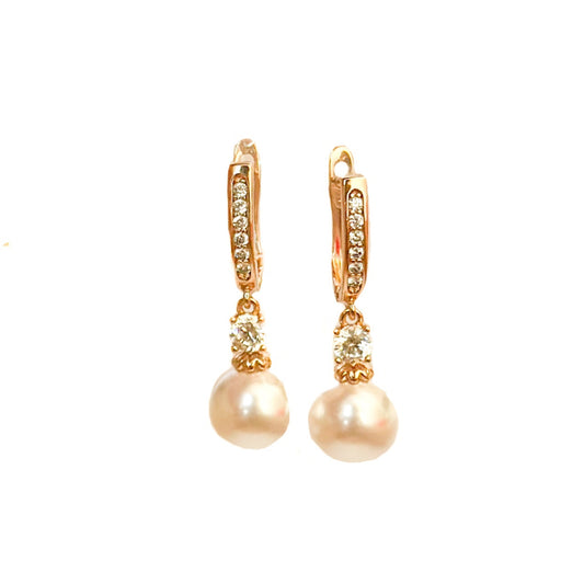 ARETE ORO LAMINADO PIEDRA BLANCA Y PERLA COLGANTE