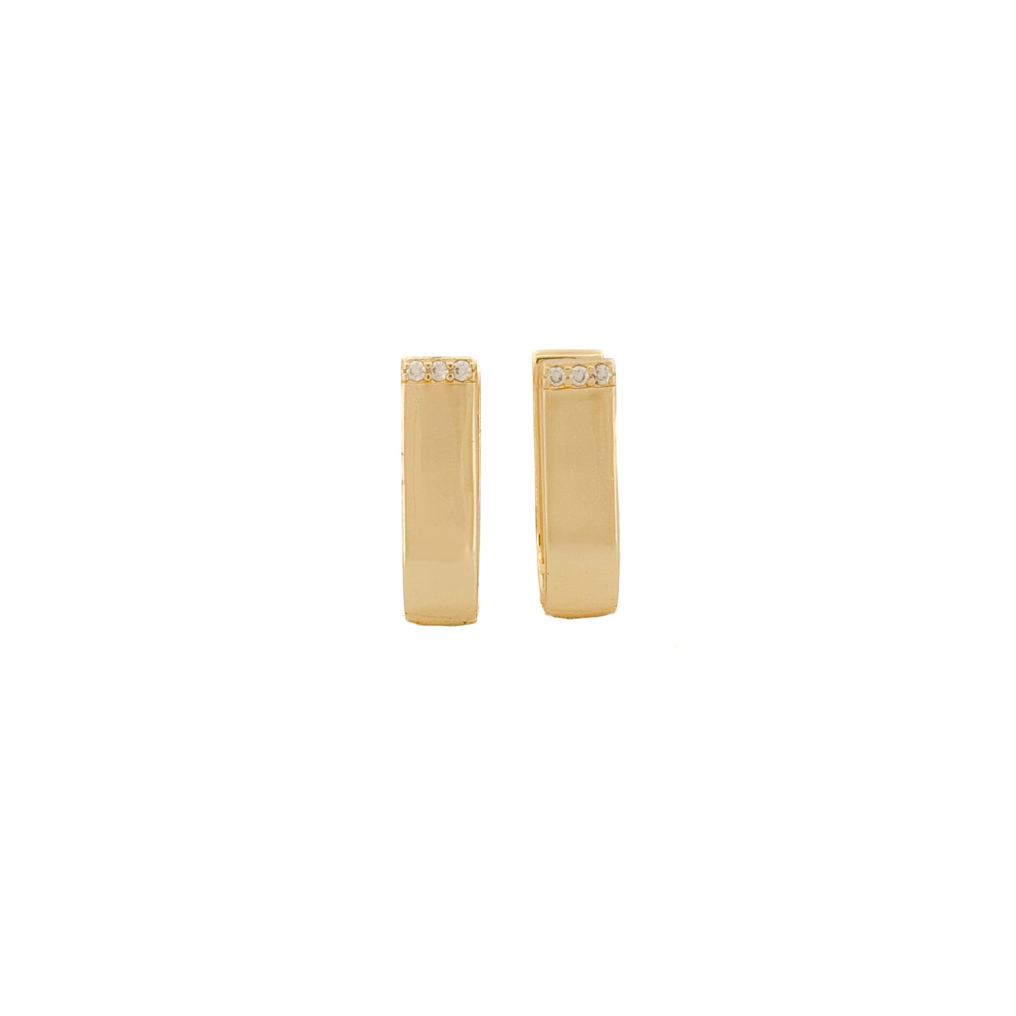 HUGGIE ORO LAMINADO FORMA U CON TRES PIEDRAS