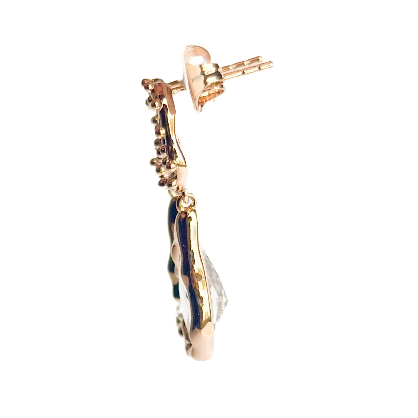 ARETE ORO LAMINADO 18K PIEDRA GOTA BLANCA COLGANTE