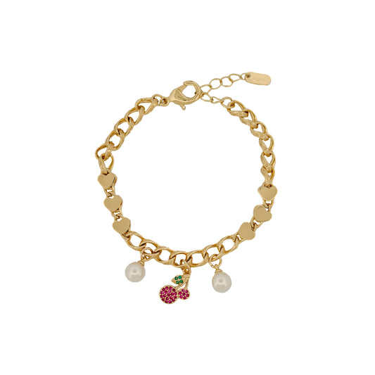 PULSO ORO LAMINADO CON PERLAS Y CEREZA