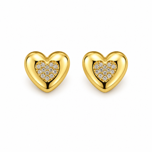 HUGGIES ORO LAMINADO CORAZON CON PIEDRAS AL CENTRO