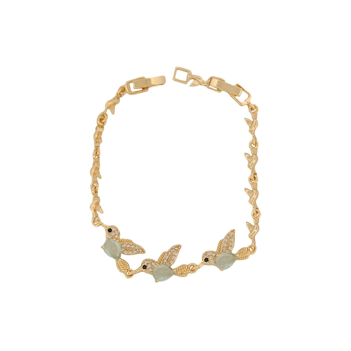 PULSO ORO LAMINADO COLIBRÍ CON PIEDRA CELESTE