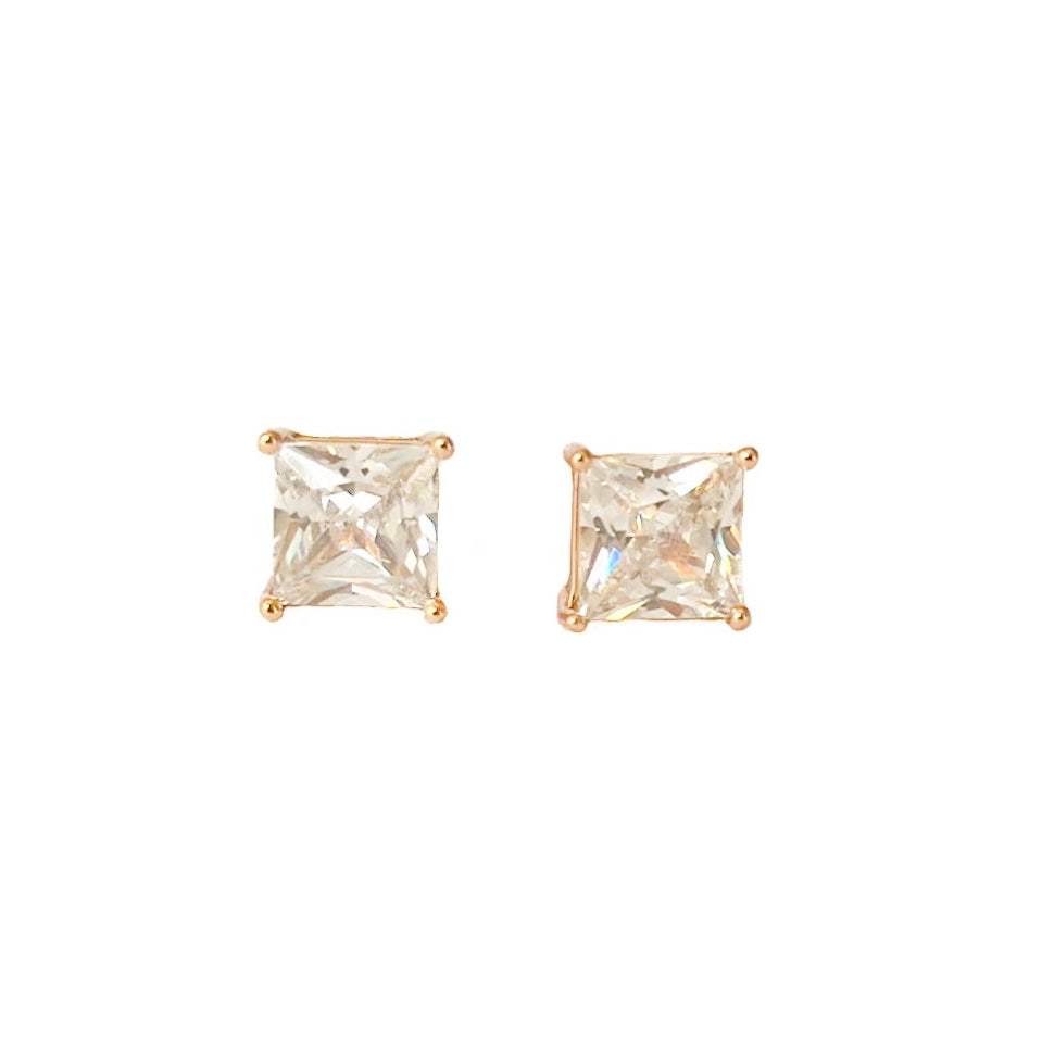 ARETE ORO LAMINADO 18K PIEDRA CUADRADA BLANCA