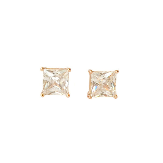 ARETE ORO LAMINADO 18K PIEDRA CUADRADA BLANCA