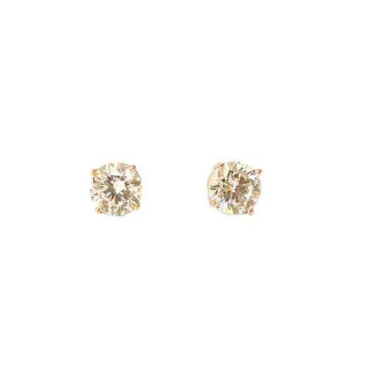 ARETE ORO LAMINADO 18K PIEDRA CIRCULAR BLANCA GRANDE