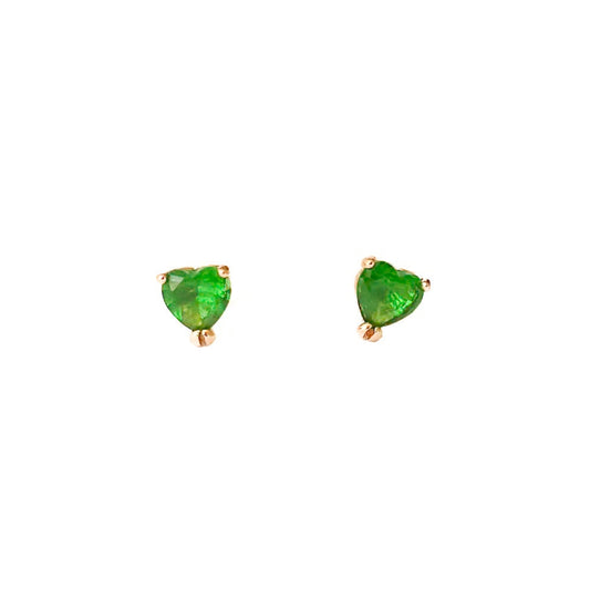 ARETE ORO LAMINADO 18K PIEDRA CORAZON VERDE