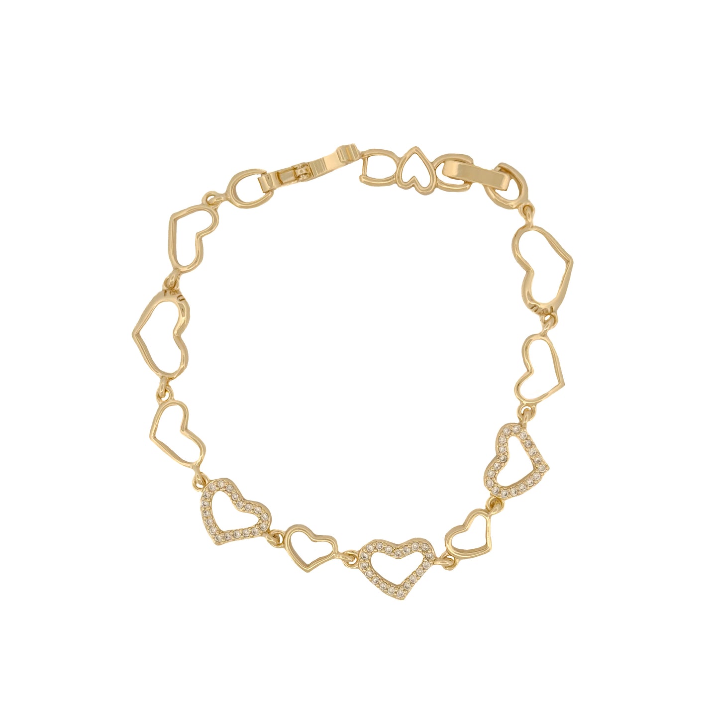PULSO ORO LAMINADO CONTORNO CORAZONES CON PIEDRAS BLANCAS