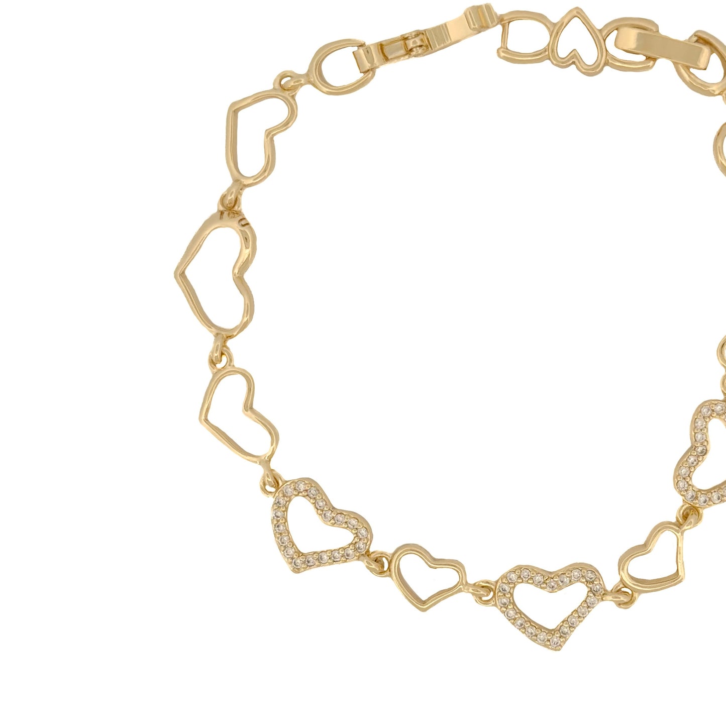 PULSO ORO LAMINADO CONTORNO CORAZONES CON PIEDRAS BLANCAS