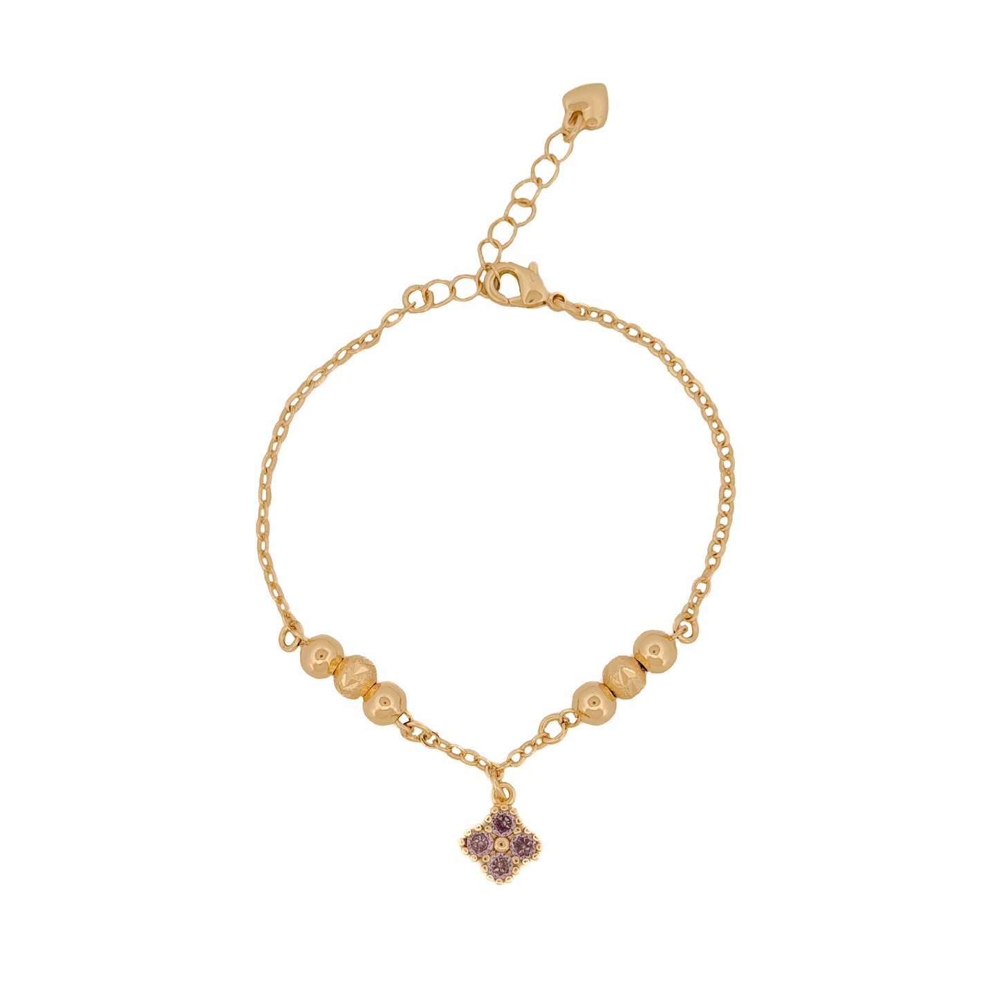 PULSO ORO LAMINADO TRÉBOL 4 PIEDRAS MORADO