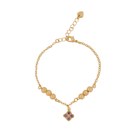 PULSO ORO LAMINADO TRÉBOL 4 PIEDRAS MORADO