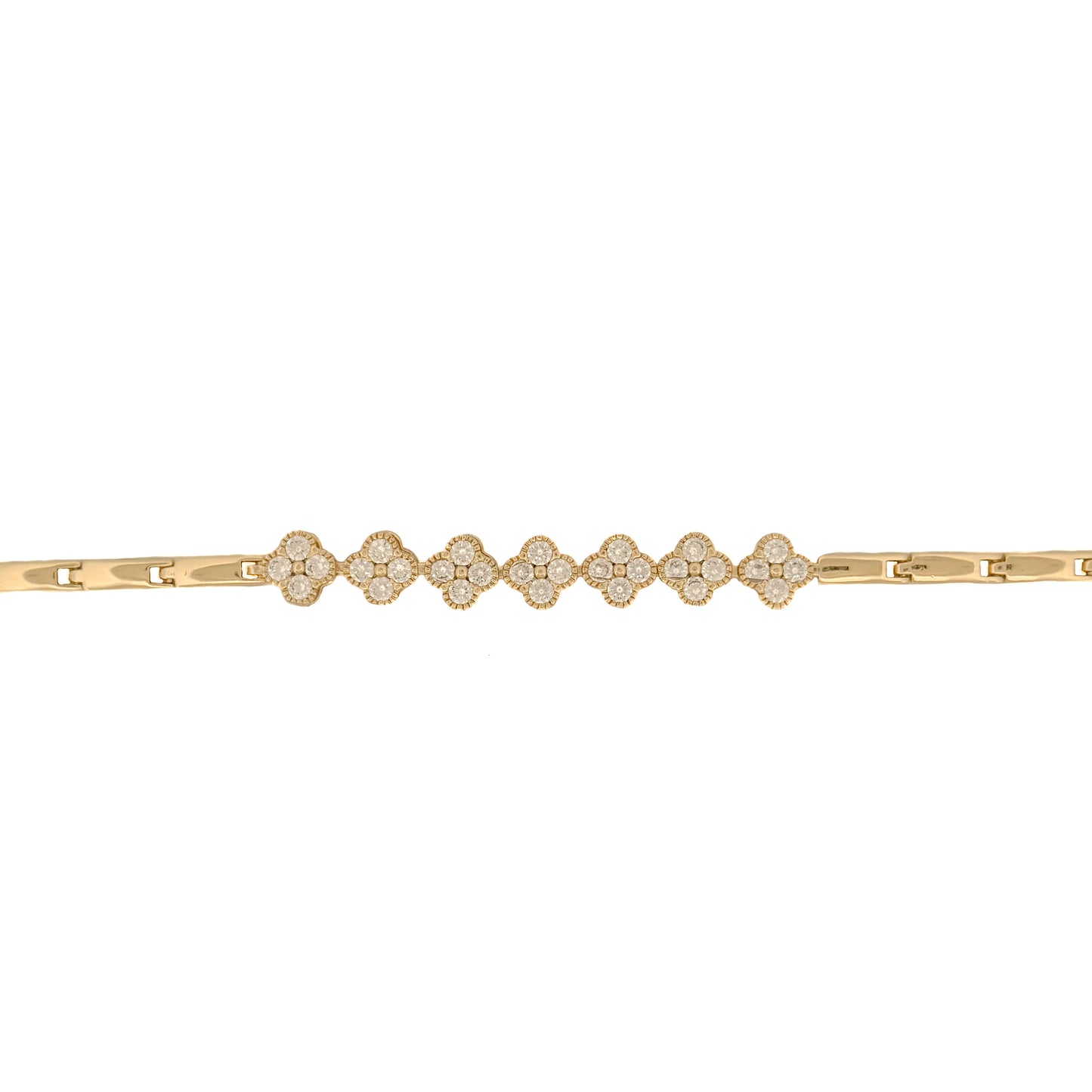 PULSO ORO LAMINADO TREBOL CON 4 PIEDRAS BLANCAS