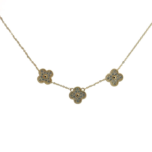 GARGANTILLA ORO LAMINADO TREBOL CON PIEDRAS BLANCAS