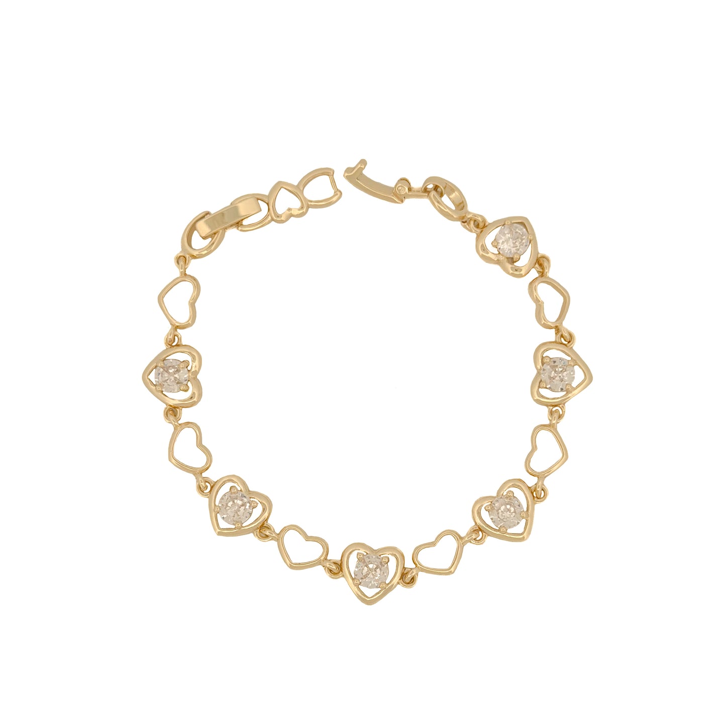 PULSO ORO LAMINADO CONTORNO CORAZONES CON PIEDRA BLANCA