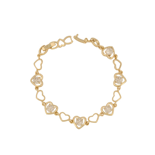 PULSO ORO LAMINADO CONTORNO CORAZONES CON PIEDRA BLANCA
