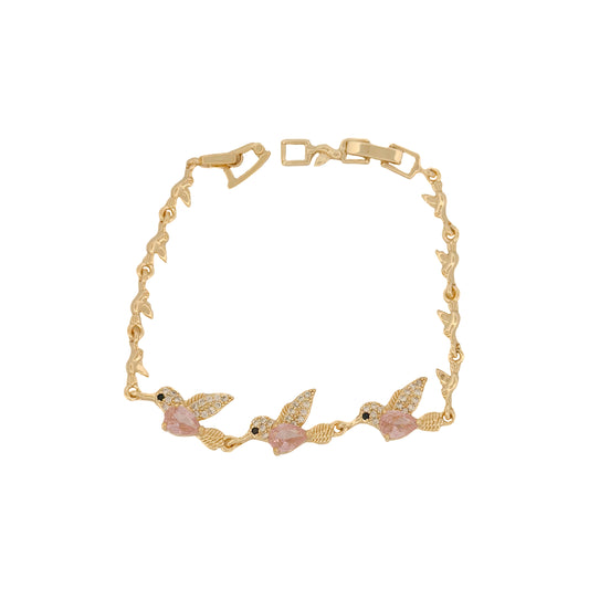 PULSO ORO LAMINADO COLIBRÍ CON PIEDRA ROSA