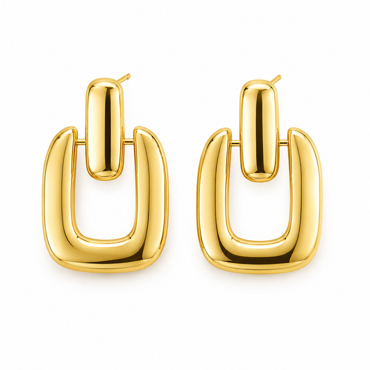 ARETE ORO LAMINADO RECTANGULO CON U COLGANTE