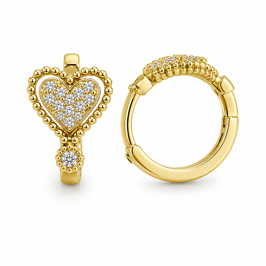 HUGGIES ORO LAMINADO CORAZON CON PIEDRAS Y CONTORNO