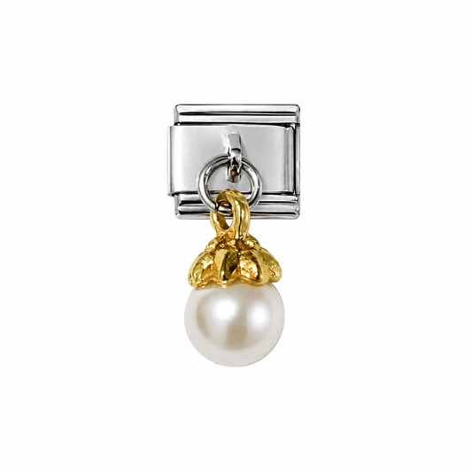 CHARM ACERO INOXIDABLE PERLA COLGANTE EN PLATEADO