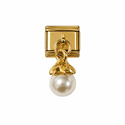 CHARM ACERO INOXIDABLE PERLA COLGANTE EN DORADO