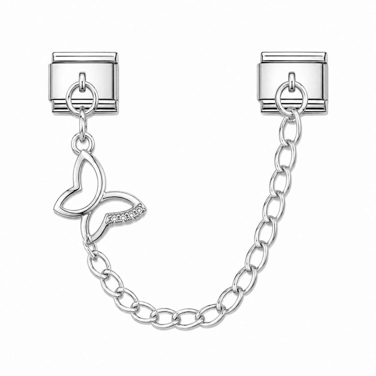 CHARM ACERO INOXIDABLE CADENA CON MARIPOSA EN PLATEADO