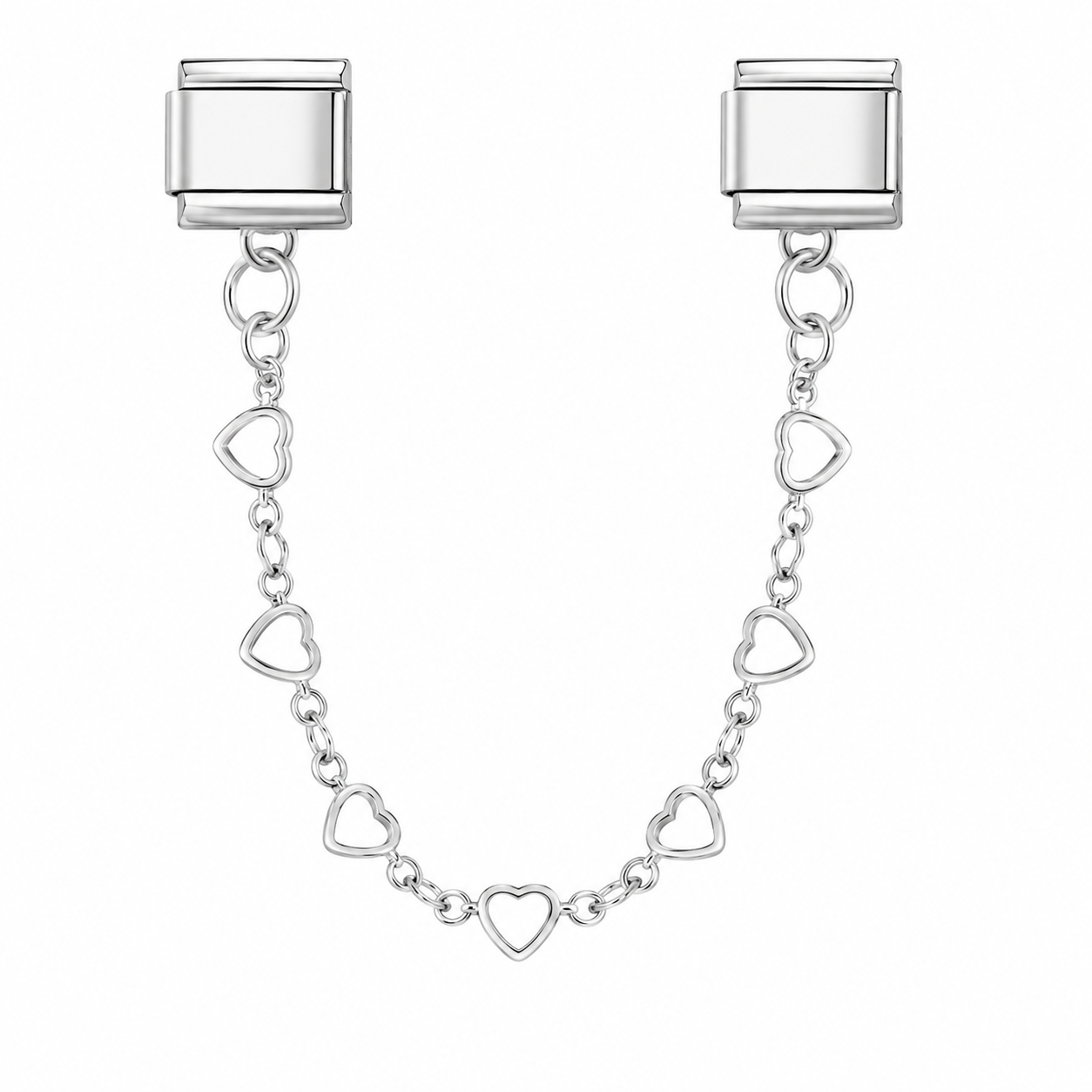 CHARM ACERO INOXIDABLE CADENA CON CONTORNO DE CORAZONES EN PLATEADO