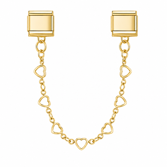 CHARM ACERO INOXIDABLE CADENA CON CONTORNO DE CORAZONES EN DORADO