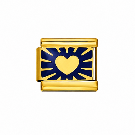CHARM ACERO INOXIDABLE CORAZON EN FONDO AZUL
