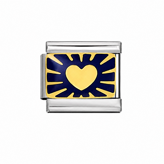 CHARM ACERO INOXIDABLE CORAZON EN FONDO AZUL EN PLATEADO