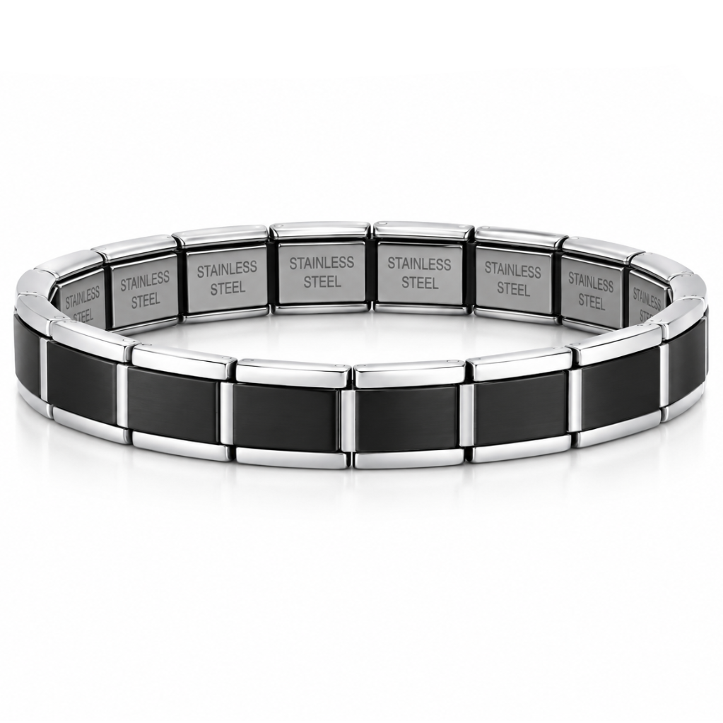 PULSO ITALIANO ACERO INOXIDABLE PLATEADO CON NEGRO
