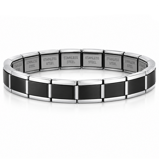 PULSO ITALIANO ACERO INOXIDABLE PLATEADO CON NEGRO