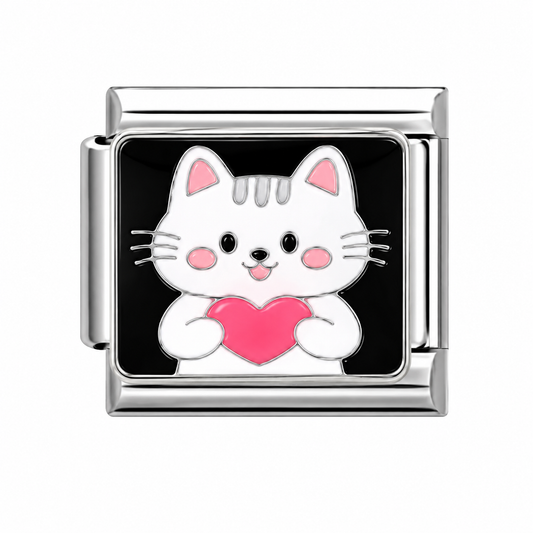 CHARM ACERO INOXIDABLE GATITO ABRAZANDO CORAZON