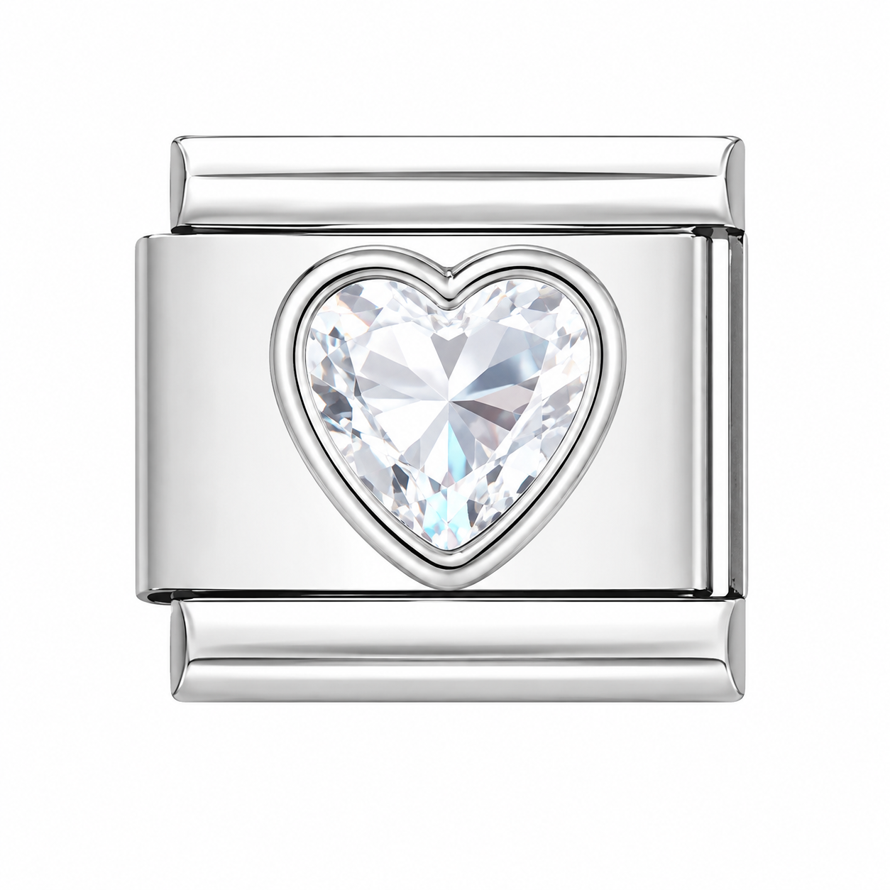 CHARM ACERO INOXIDABLE CORAZON PIEDRA BLANCA